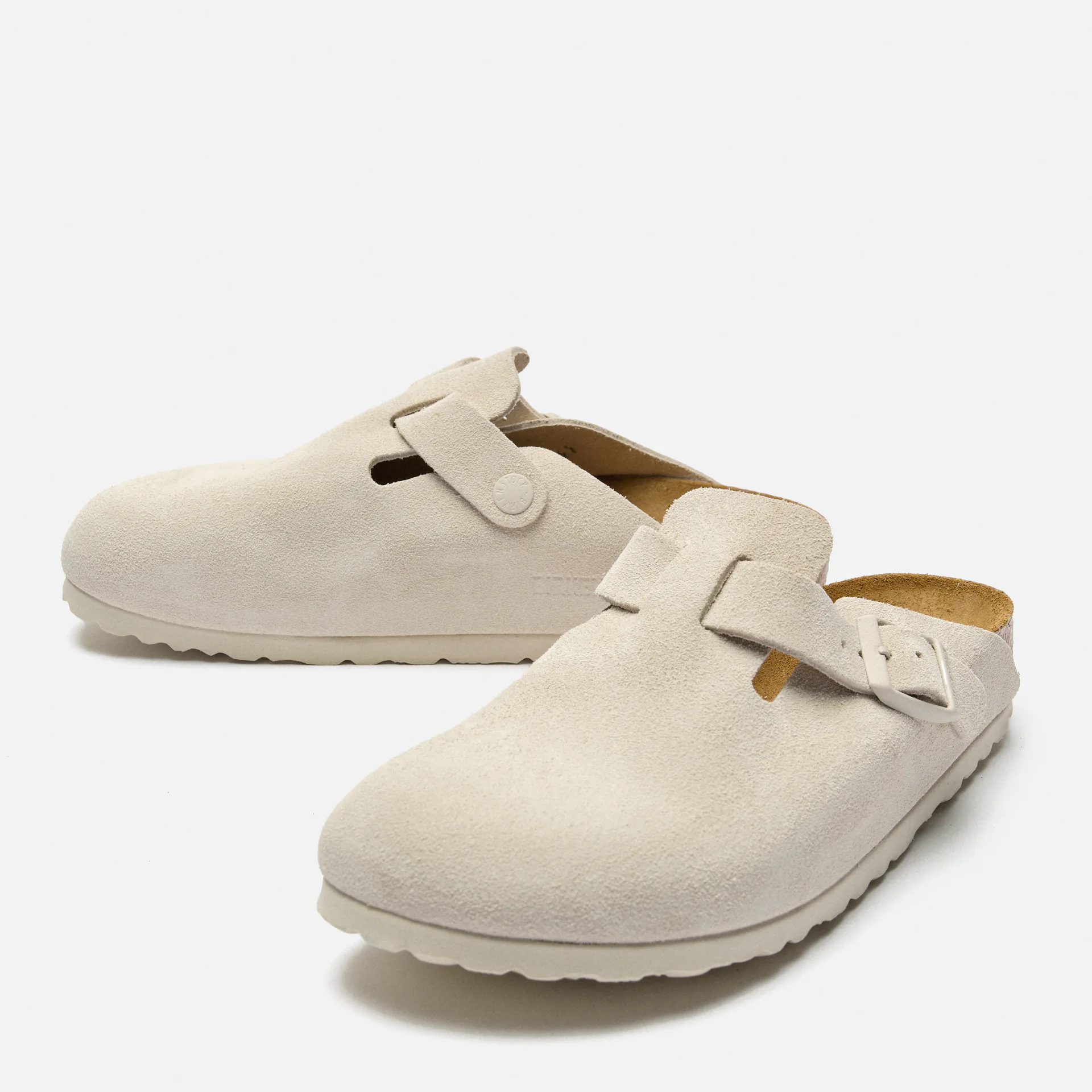 Birkenstock Women Boston Suede Leather Sandals Narrow Antique White