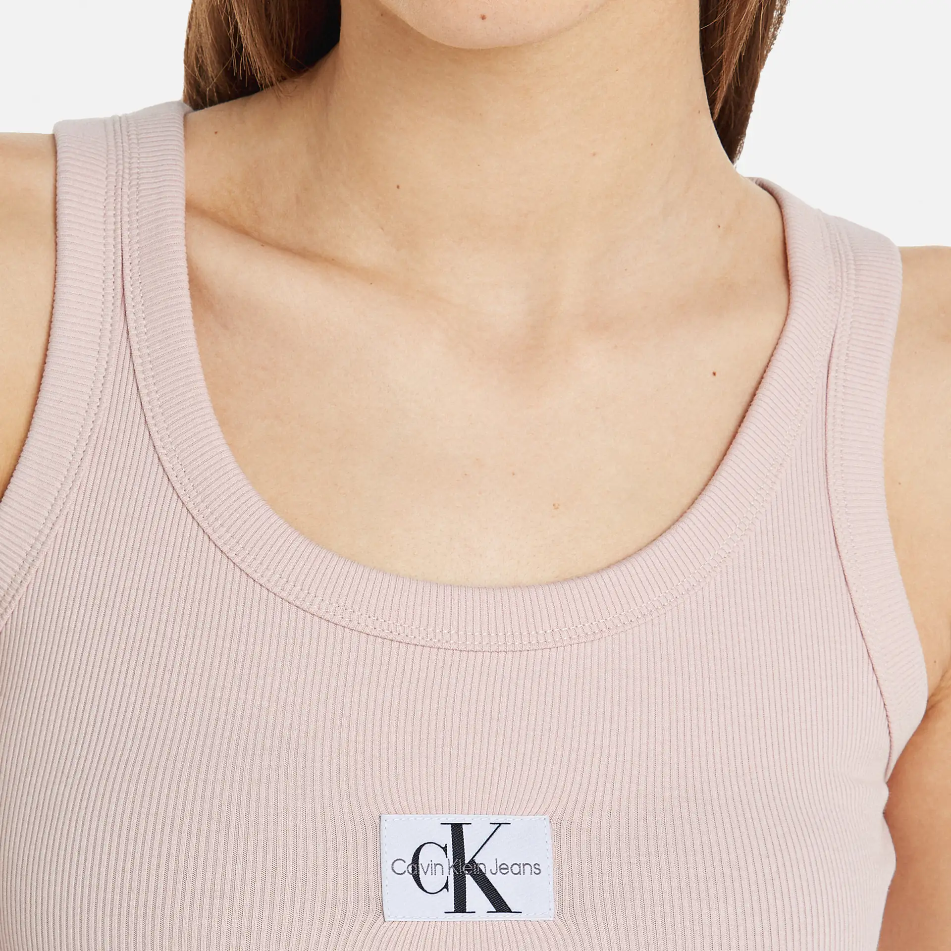 Calvin Klein Jeans Woven Label Rib Tank Top Sepia Rose
