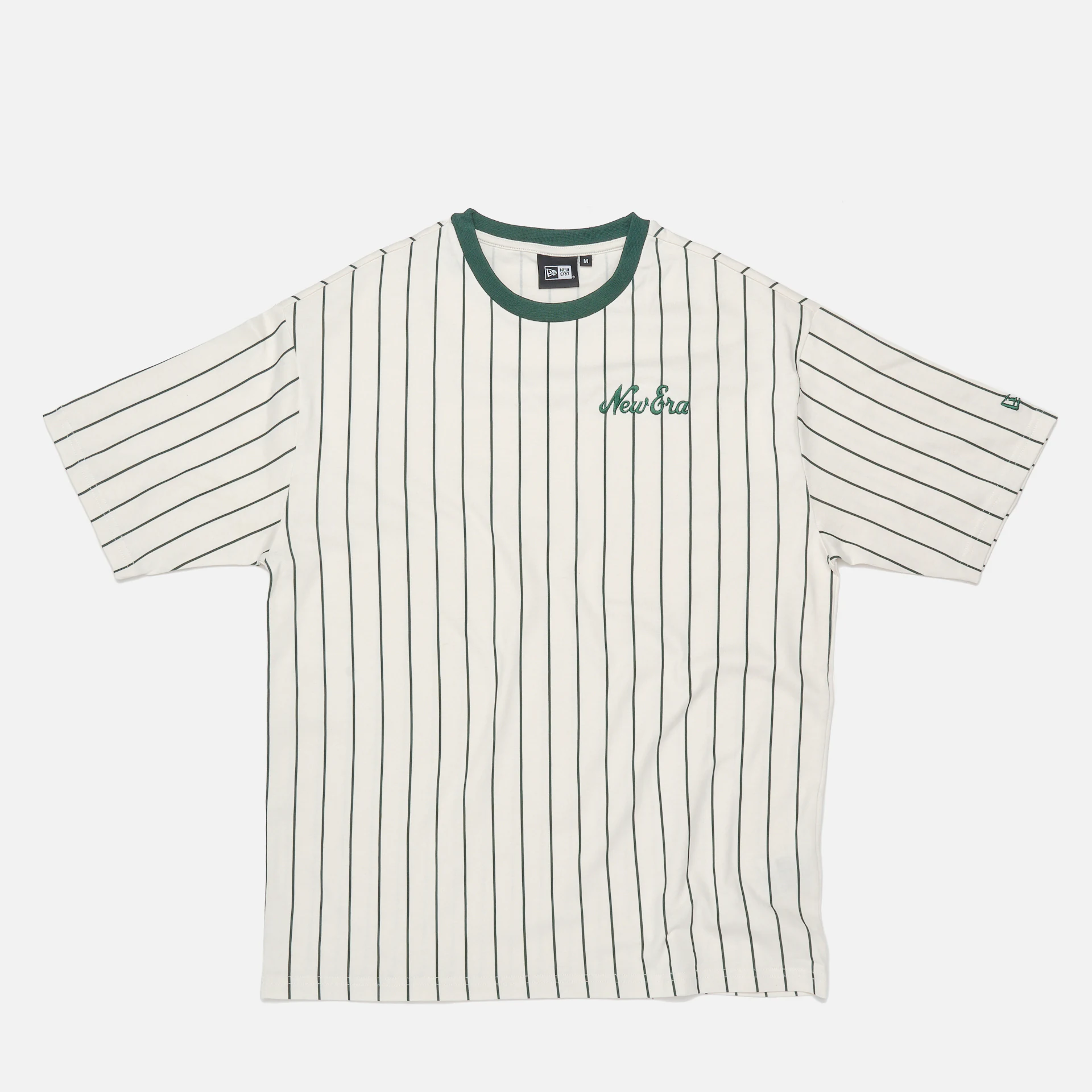 New Era Pinstripe Oversize T-Shirt Off White/Dark Green