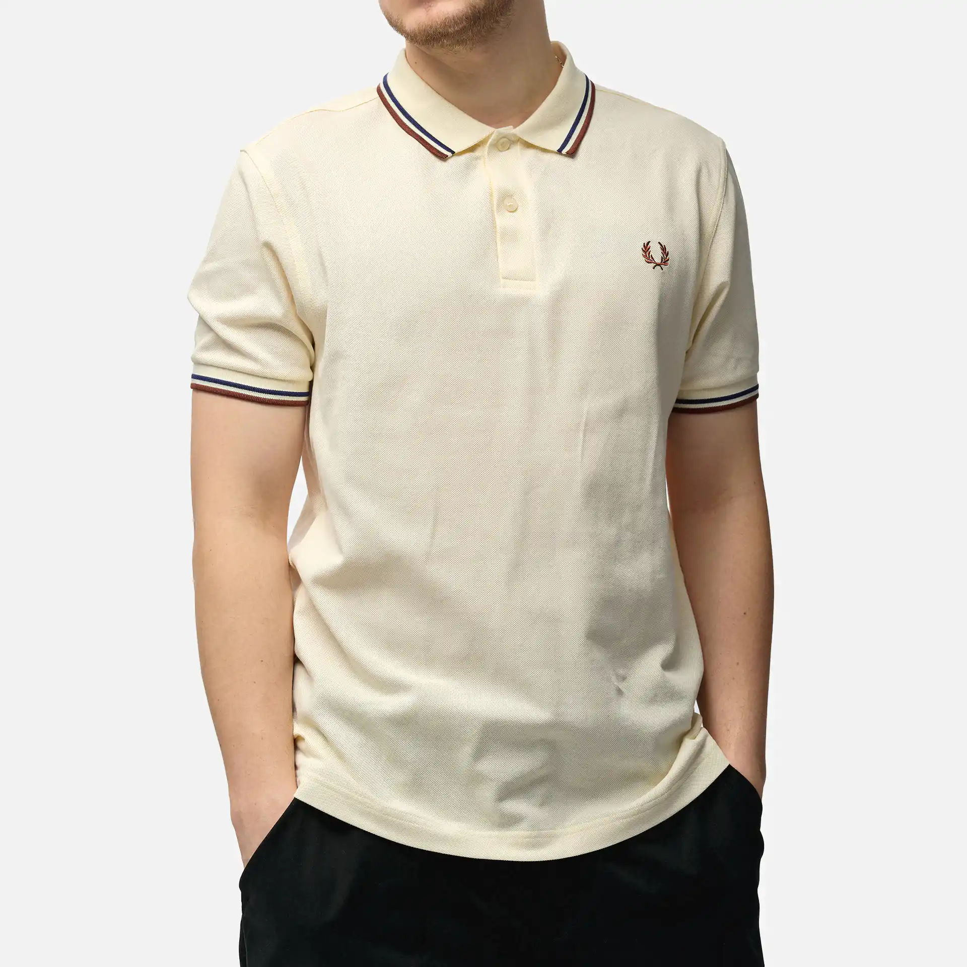 Fred Perry Twin Tipped Polo Shirt Ercu/Navy/Whiskey Brown
