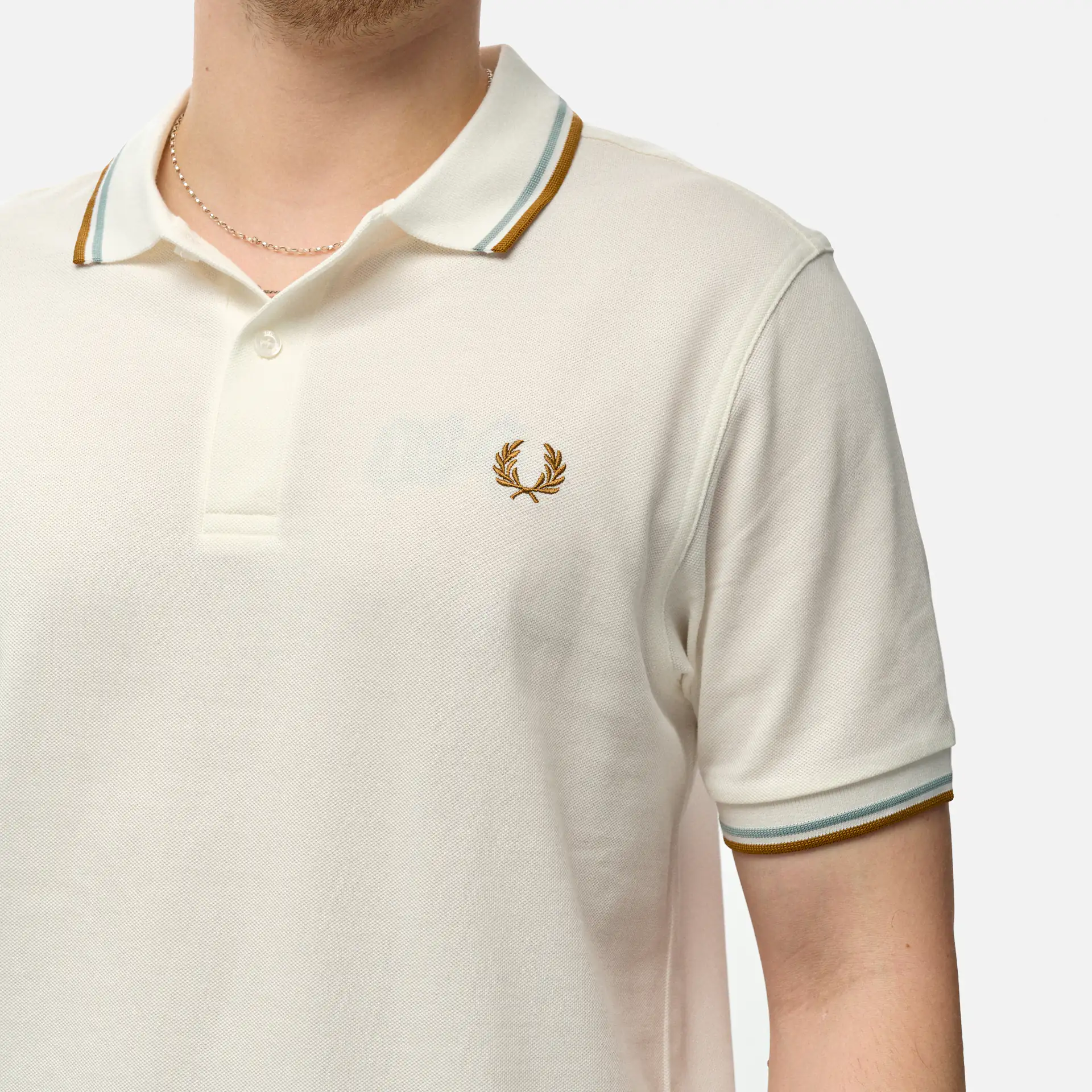Fred Perry Twin Tipped Polo Shirt Snow White/Silver Blue/Dark Caramel
